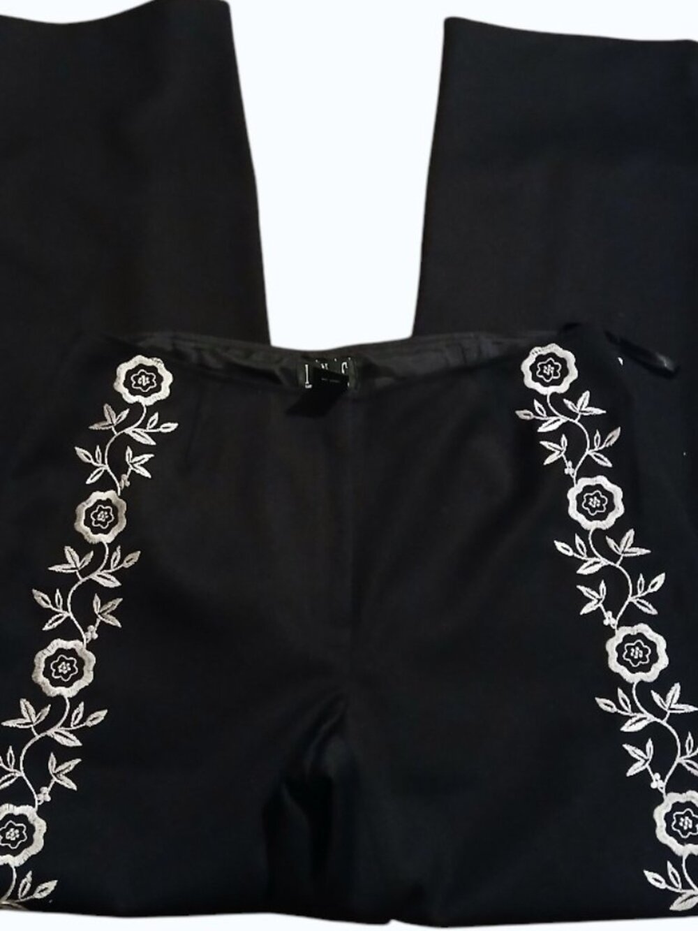 INC Black & White Embroidered Wide Leg Boho Pants - Like New - Picture 6 of 9